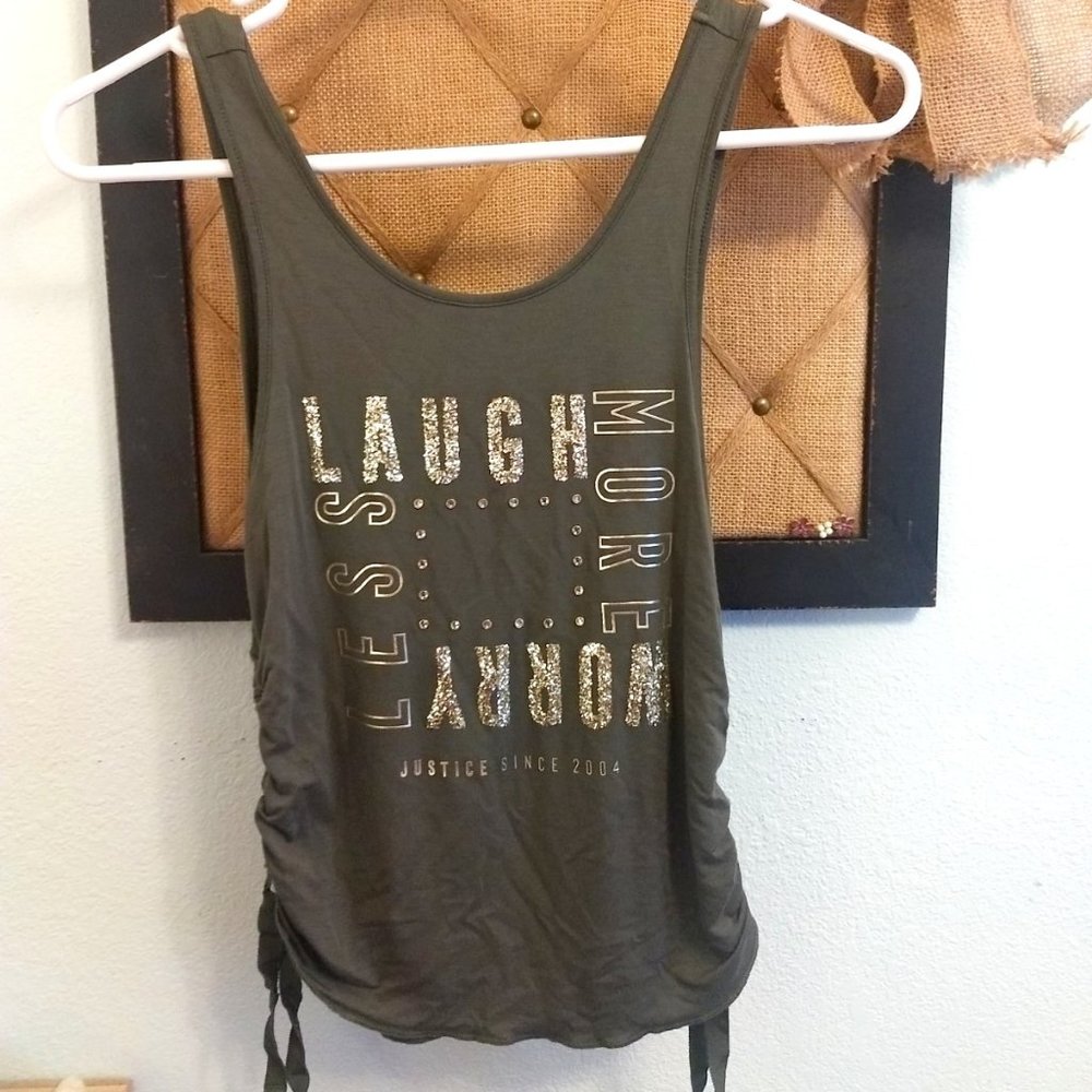 Never worn girls Justice brand army green tank top